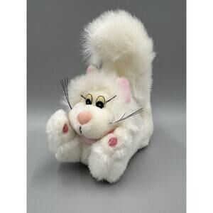 Vintage White Kitty Cat Curled Up Tail Laying On Paws Small 6” Plush GOFFA